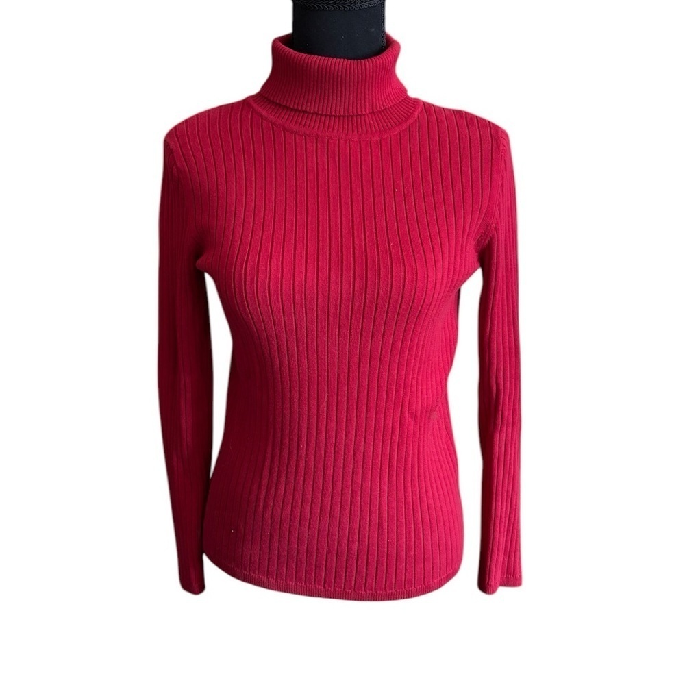 Red Turtleneck Sweater Talbots 100% Cotton